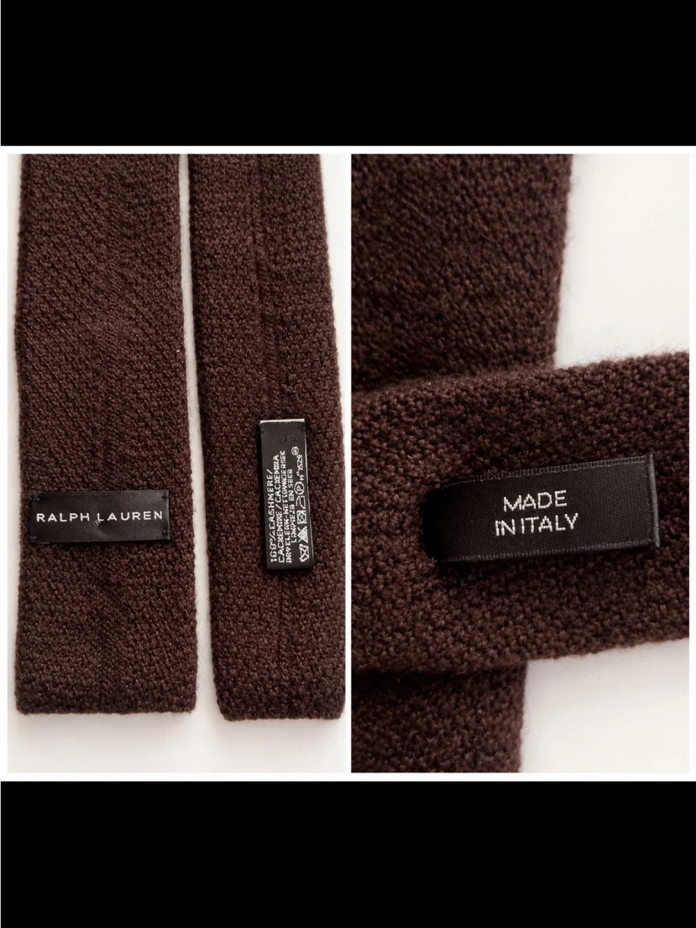 Rare ~Ralph Lauren 100% Cashmere Knit Tie in Chocolate Brown Made in Italy
